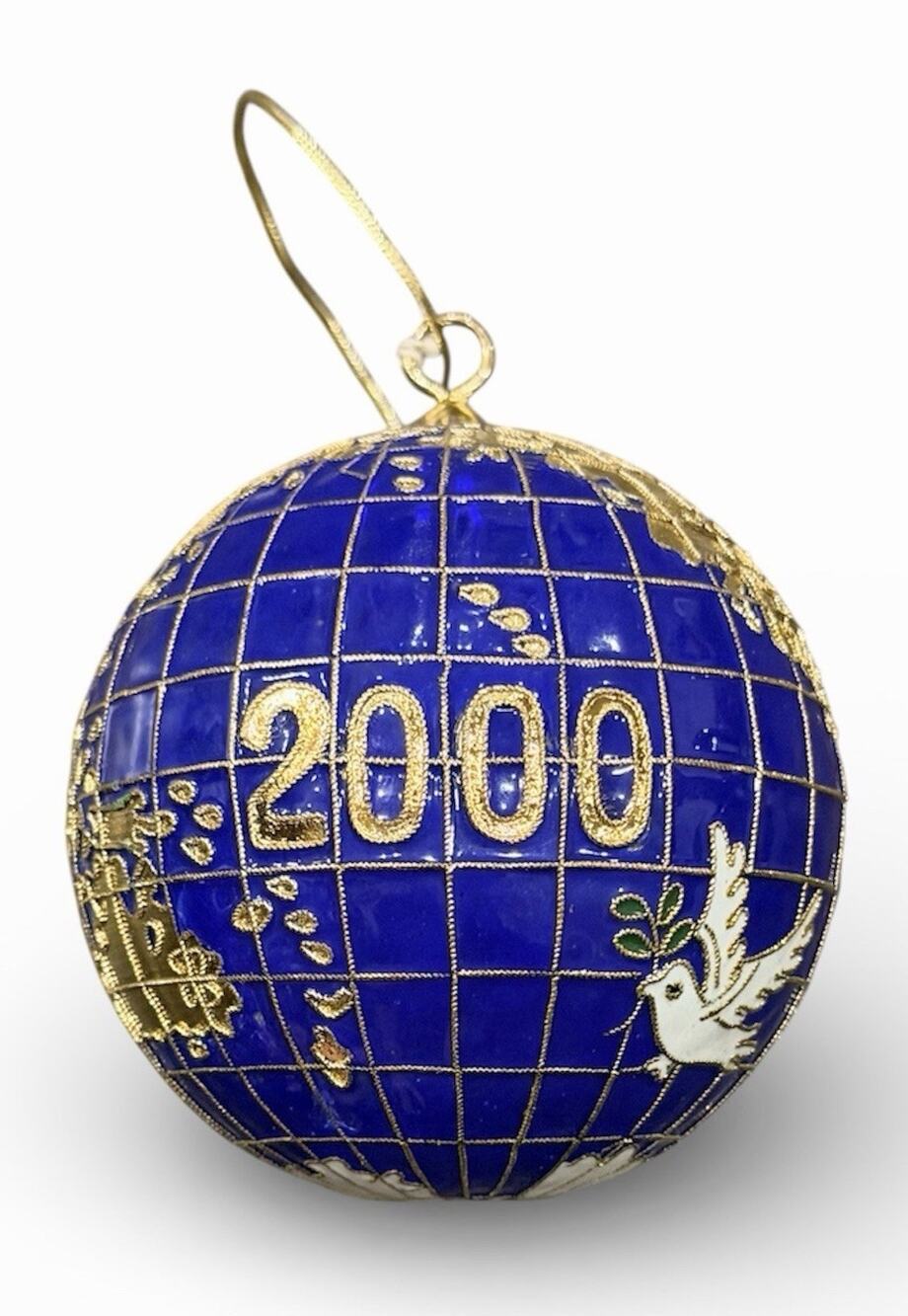 Vintage Cloisonne World Globe Peace Doves 2000 Christmas Tree Ornament